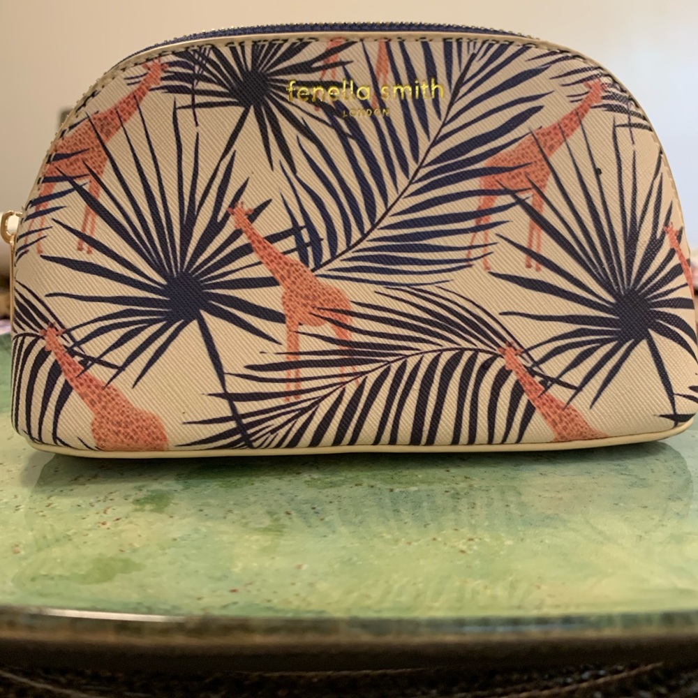 Cream and Blue Botanical Cosmetic Bag